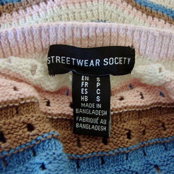 Crochet Knit Halter Summer Mini Dress Blue Pink Brown Beige Cotton Size Small - Picture 6 of 14